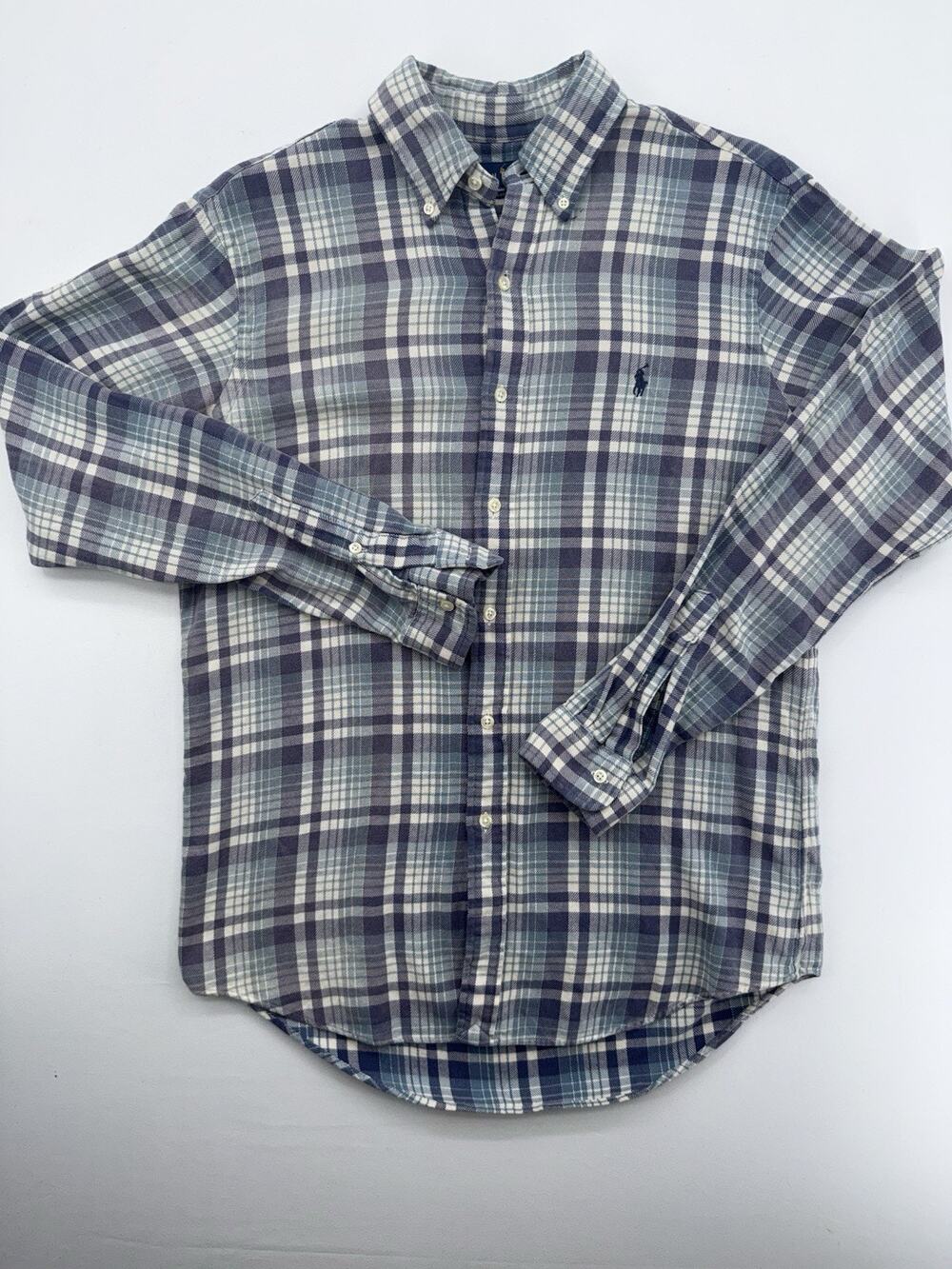 Ralph Lauren Shirt Mens Medium Plaid Flannel Blue Pony Button Up Collared